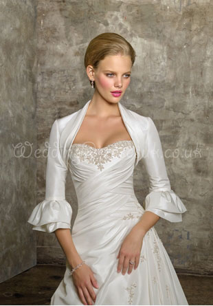 3/4 Sleeves Collarless Taffeta White Wrap#WSJ4915