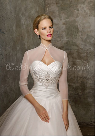 3/4 Sleeves With Button Organza White Wrap#WTT5811