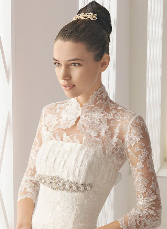 3/4 Sleeves Stand-up Collar Lace White Wrap#WBY1139