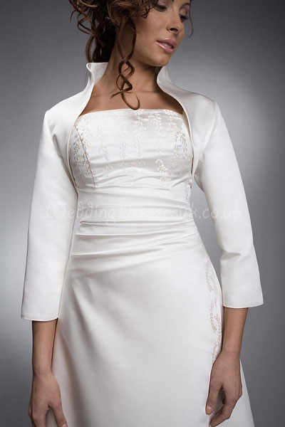 3/4 Sleeves Stand-up Collar Satin White Wrap#WRR8031