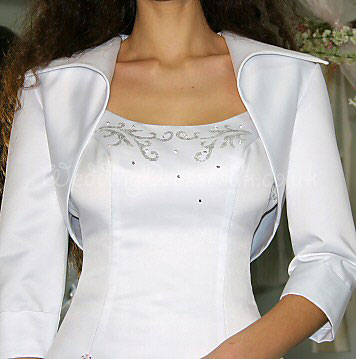 3/4 Sleeves With Collar Satin White Wrap #WDB6125