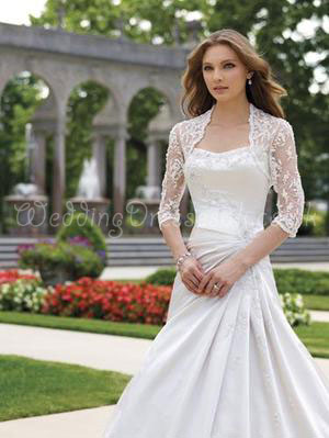 3/4 Sleeves Collarless Lace White Wrap#WDW4317