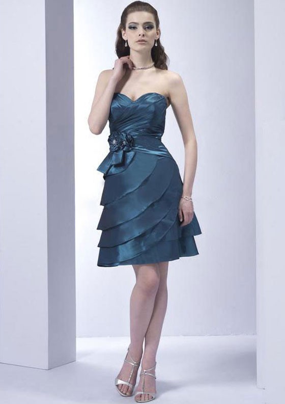 Sweetheart A-line Ruffles Flowers Strapless Bridesmaid Dress#EY5279