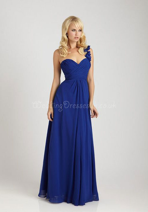 Chiffon A-line One Shoulder With Flowers Empire Waist Floor-Length Bridesmaid Dress#WWD8173