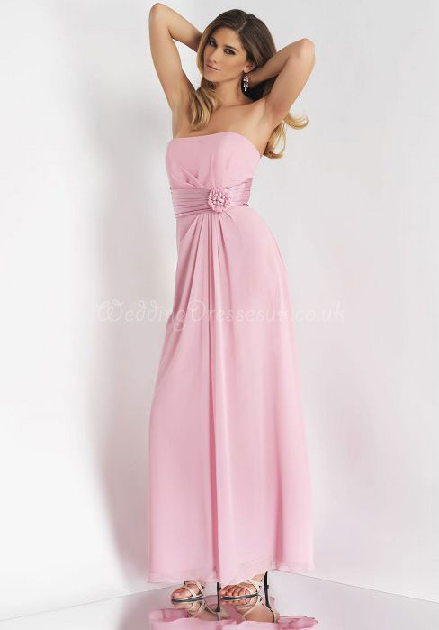 A-line Flower Strapless Chiffon Empire Waist Bridesmaid Dress#WQA1966