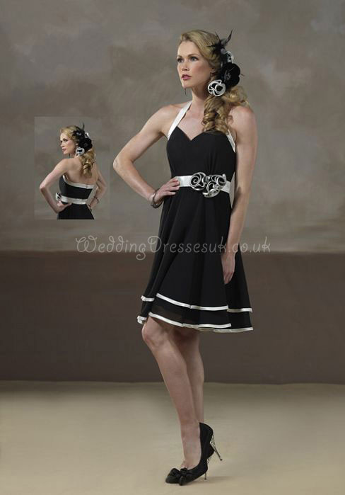 A-line Chiffon Knee Length Flowers Natural Waist Bridesmaid Dress#WAQ6049