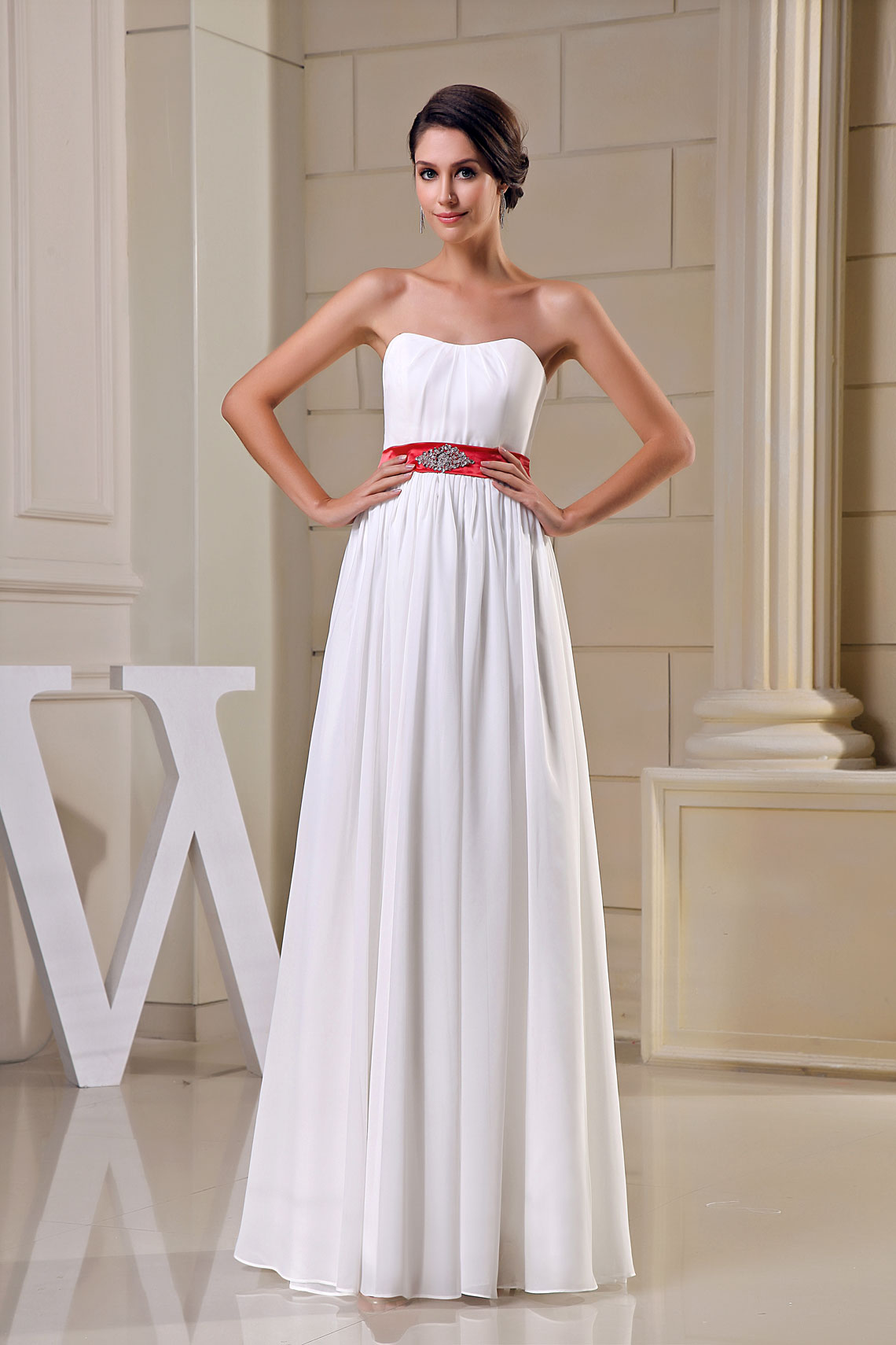 A-line Chiffon Strapless Ruching Floor-Length Bridesmaid Dress #WYA7335