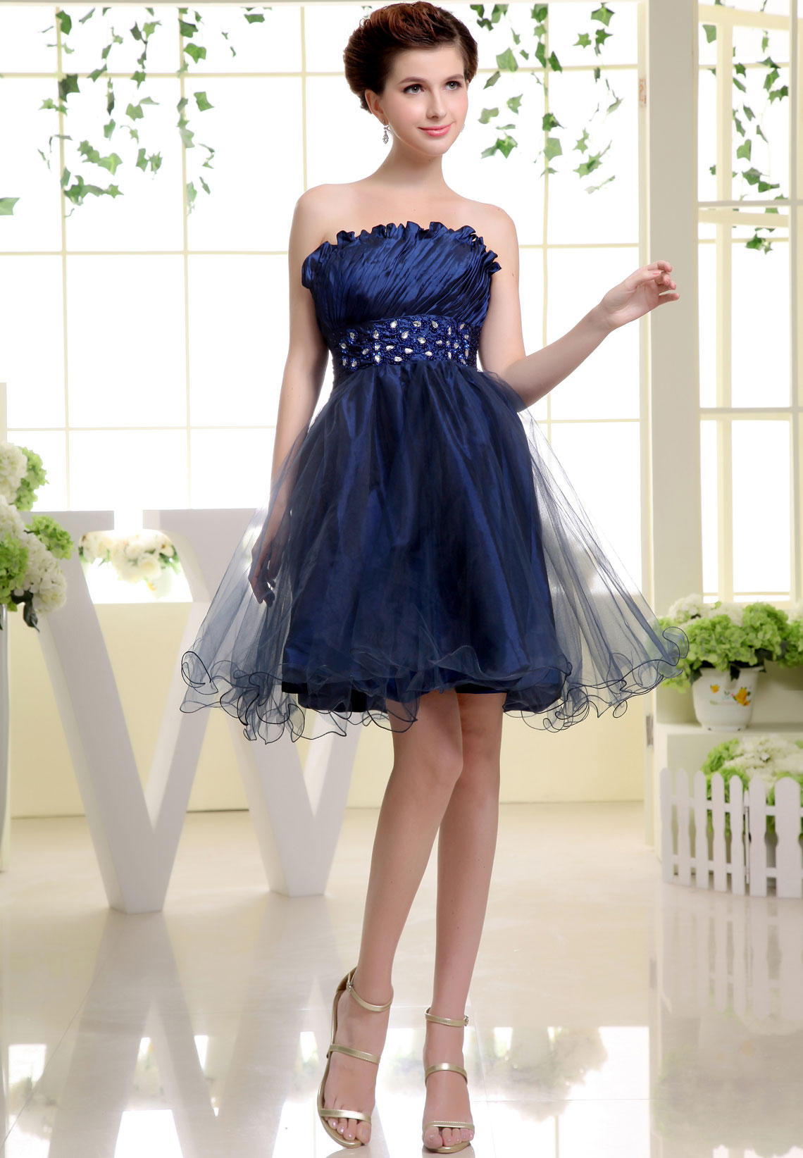 A-line Crystal Low Back Mini-length Taffeta Cocktail Dress#WQS5971