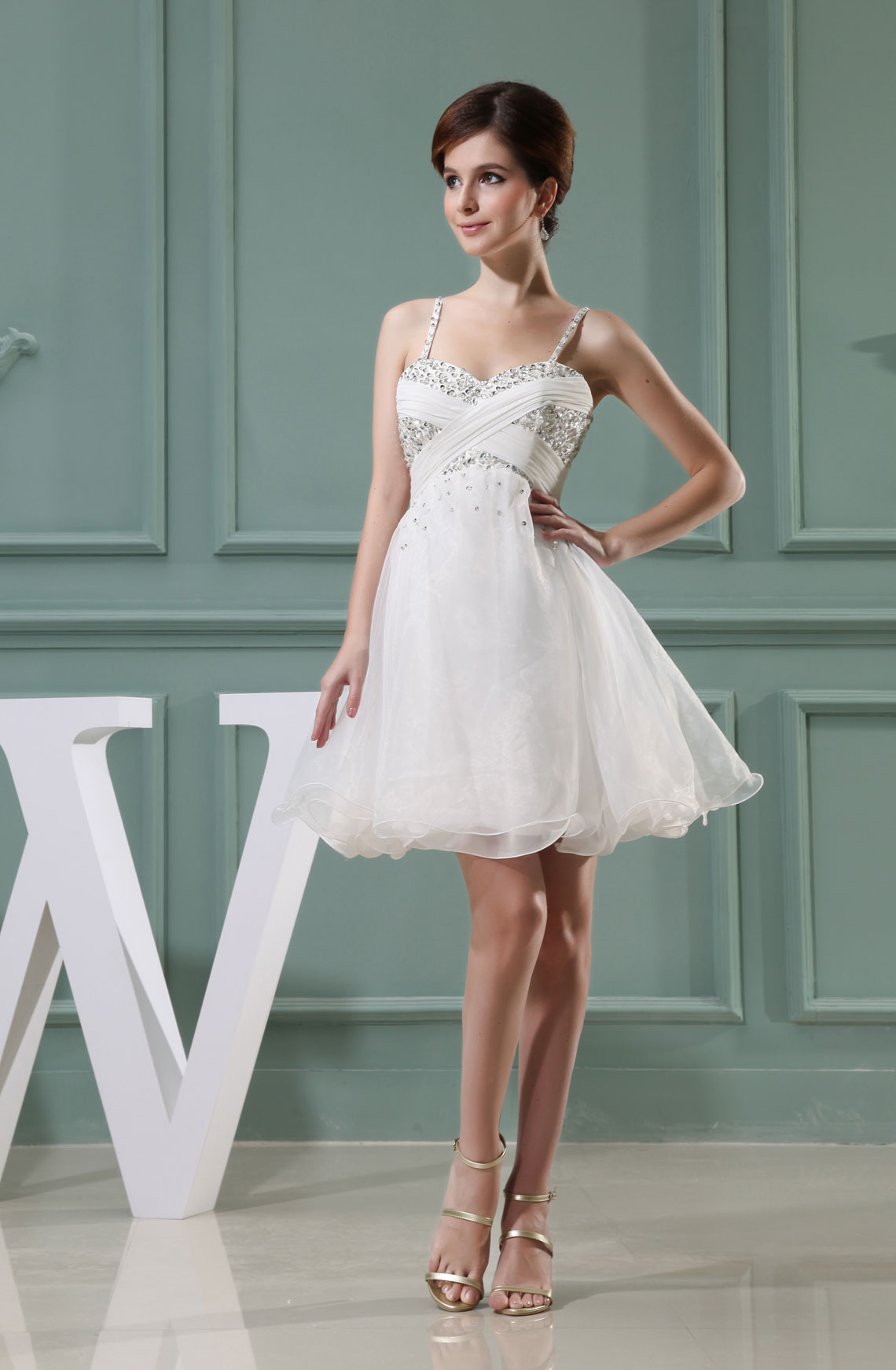 A-line Spaghetti Straps Sleeveless White Criss Cross Cocktail Dress#WCR9883