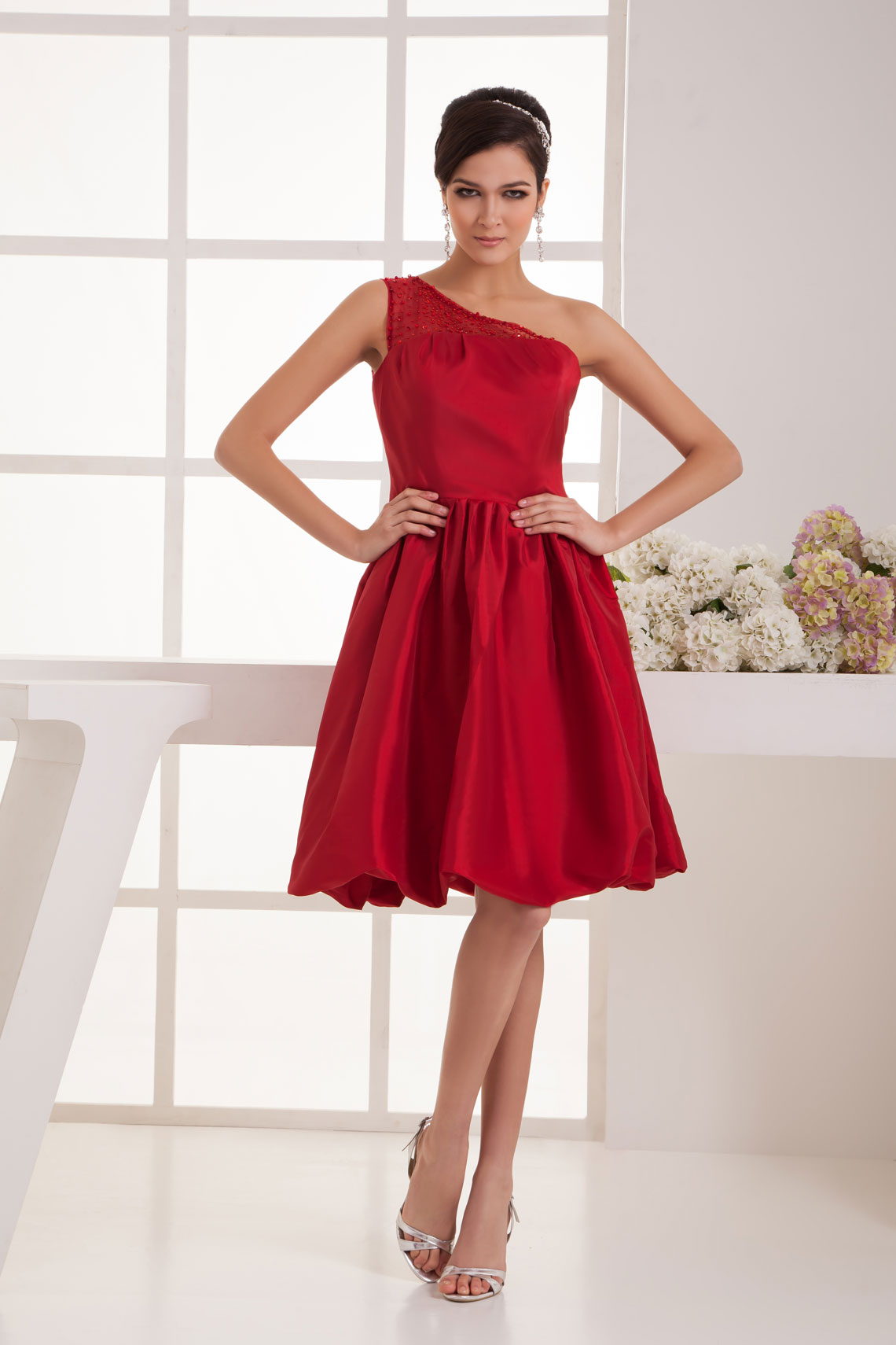 A-line Low Back Beaded Mini-length Pleated Sleeveless Cocktail Dress#WCR4017