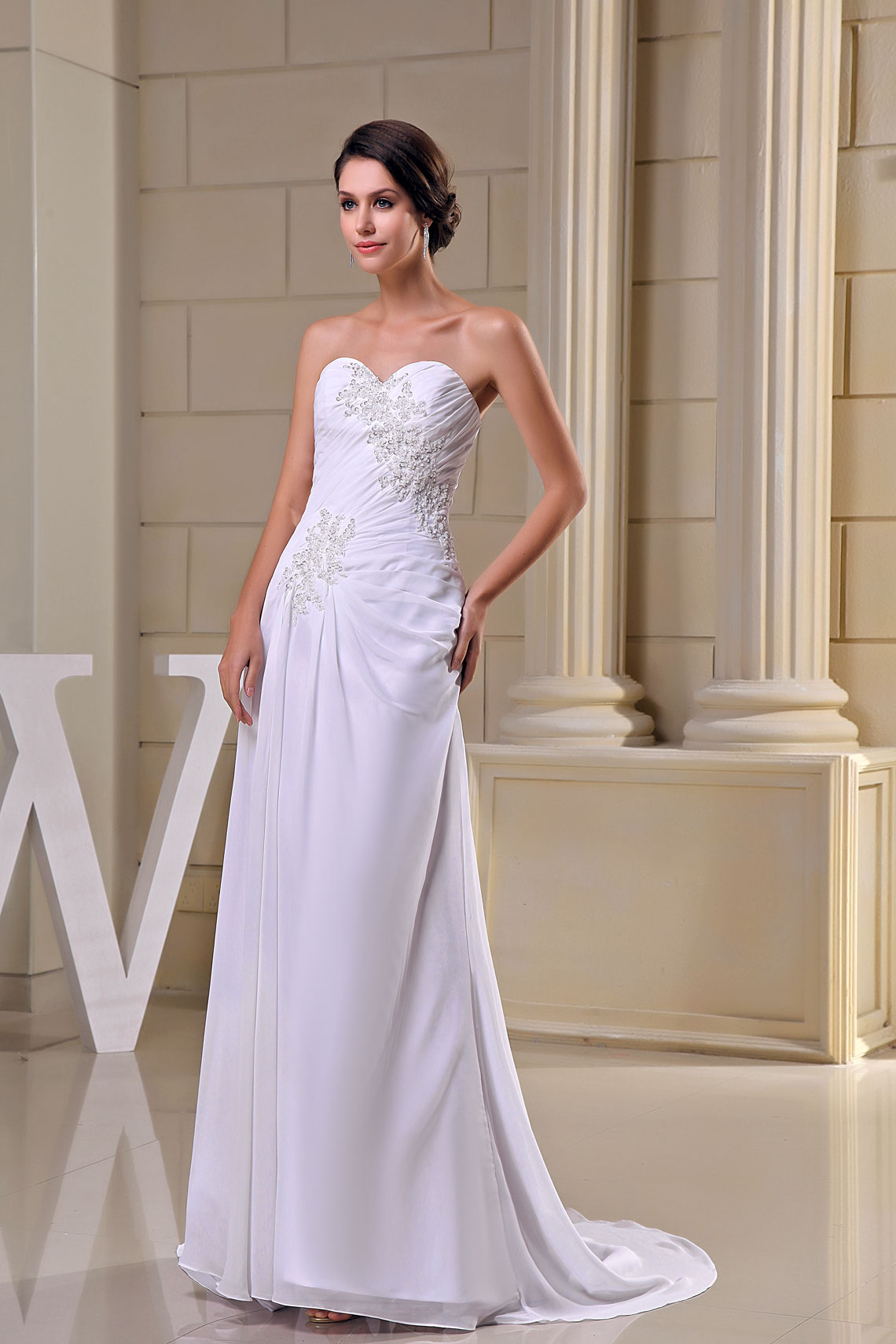 A-line Beading Sweetheart Applique Sweep Train Evening Dress#WRD3295