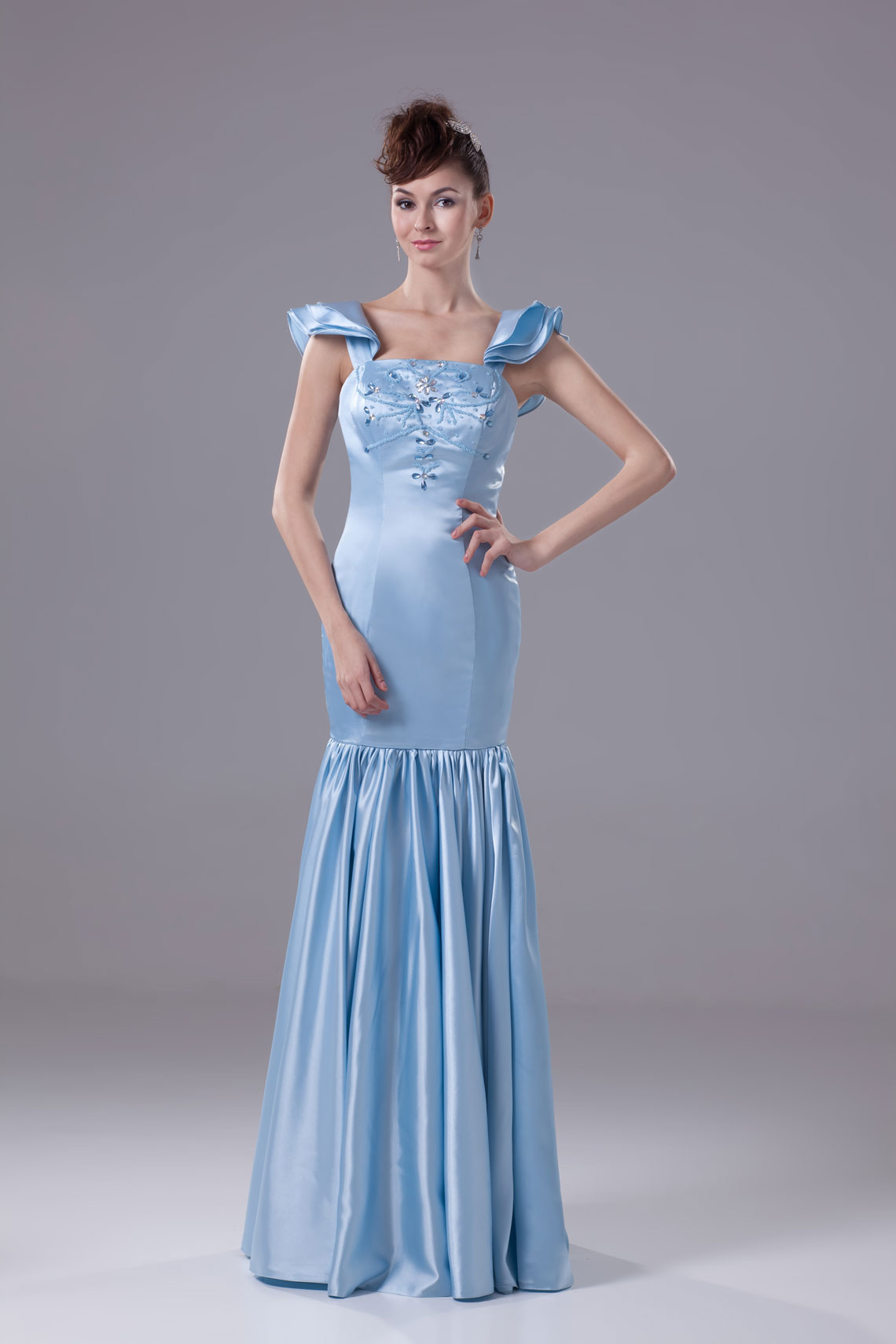 Mermaid/Trumpet Elastic Silk Like Satin Square Floor-Length Zipper Flutter Sleeves Evening Dress#WSB2457
