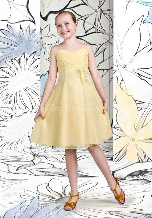 A-line Spaghetti Straps Chiffon Knee Length Junior Empire Bridesmaid Dress#WST3140