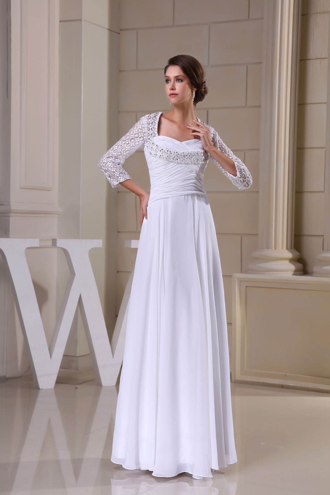4 Sequins Pleated A-line Square Neck Mother Of The Bride Dress#WAY1695