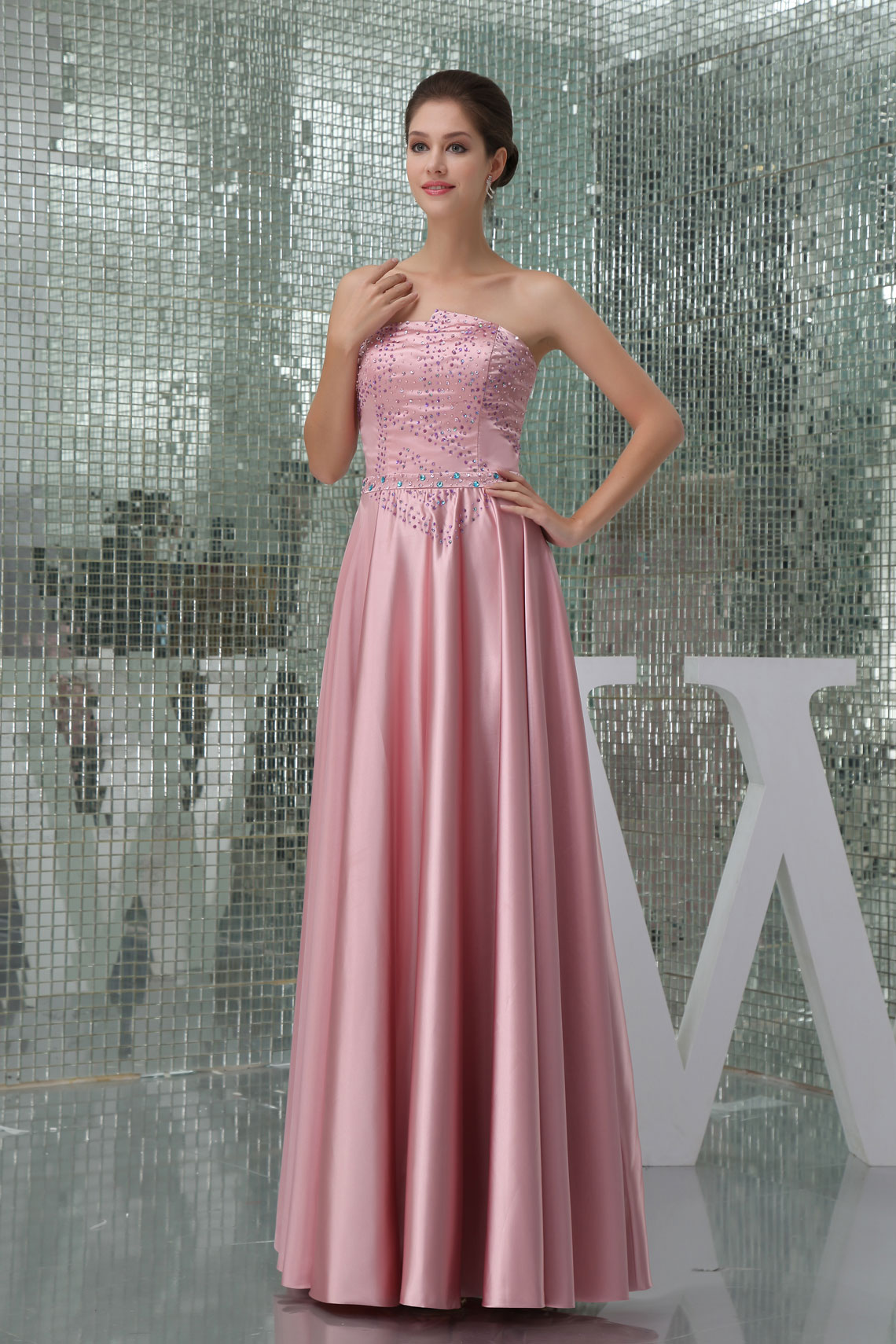 A-line Satin Long Pleats Beading Mother Of The Bride Dress#WWQ1371
