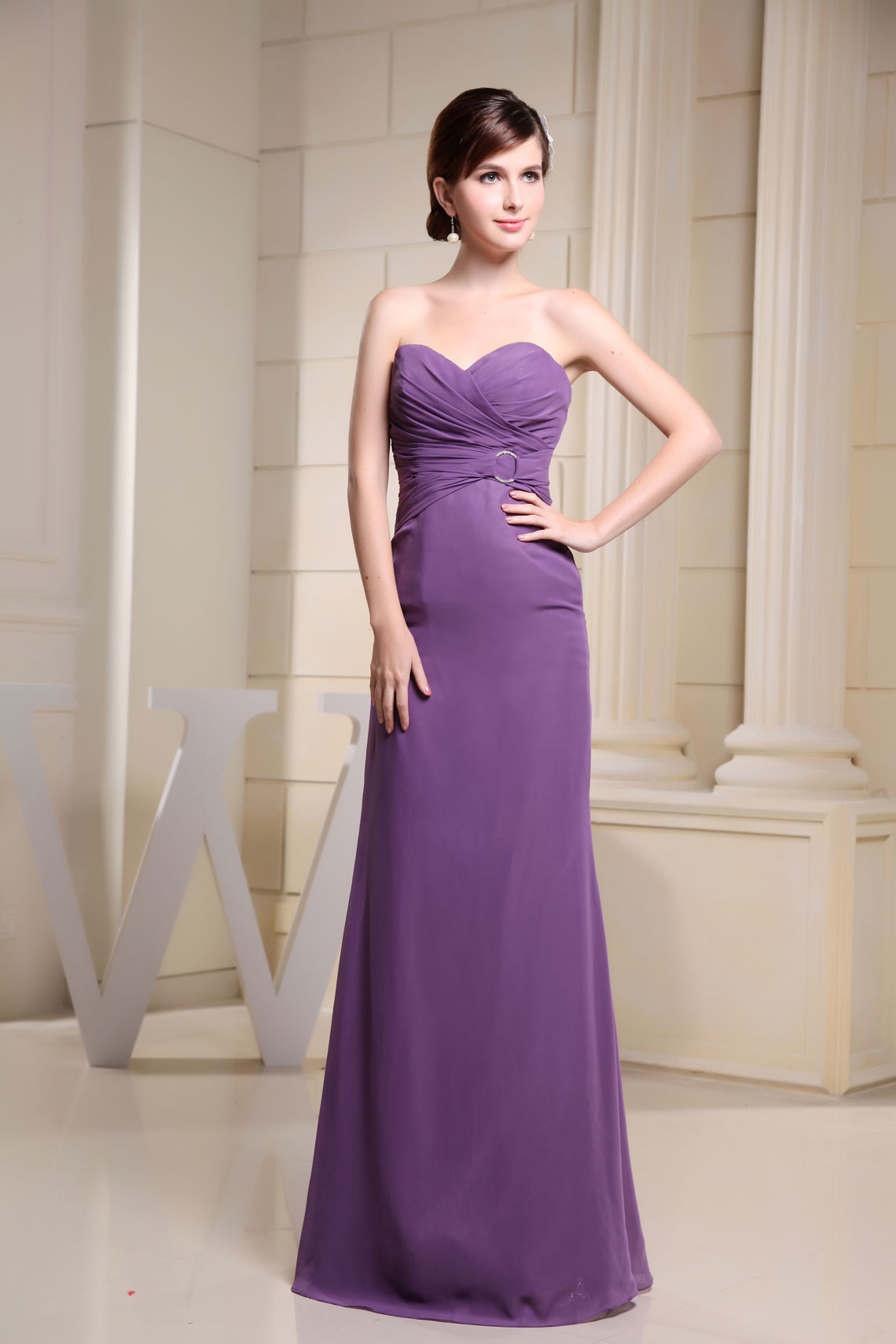Long Column Ruched Chiffon Sleeveless Prom Dress#WRB7173 Long Column Ruched Chiffon Sleeveless Prom Dress#WRB7173