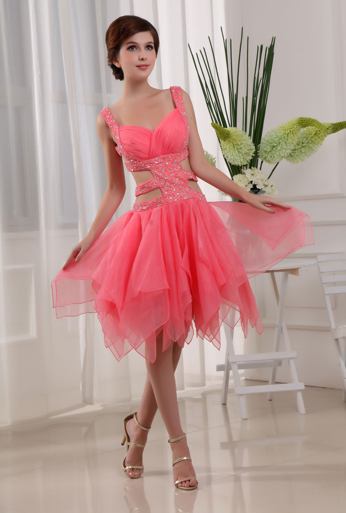 A-line Beaded Straps Backless Organza Prom Dress#WTB7490