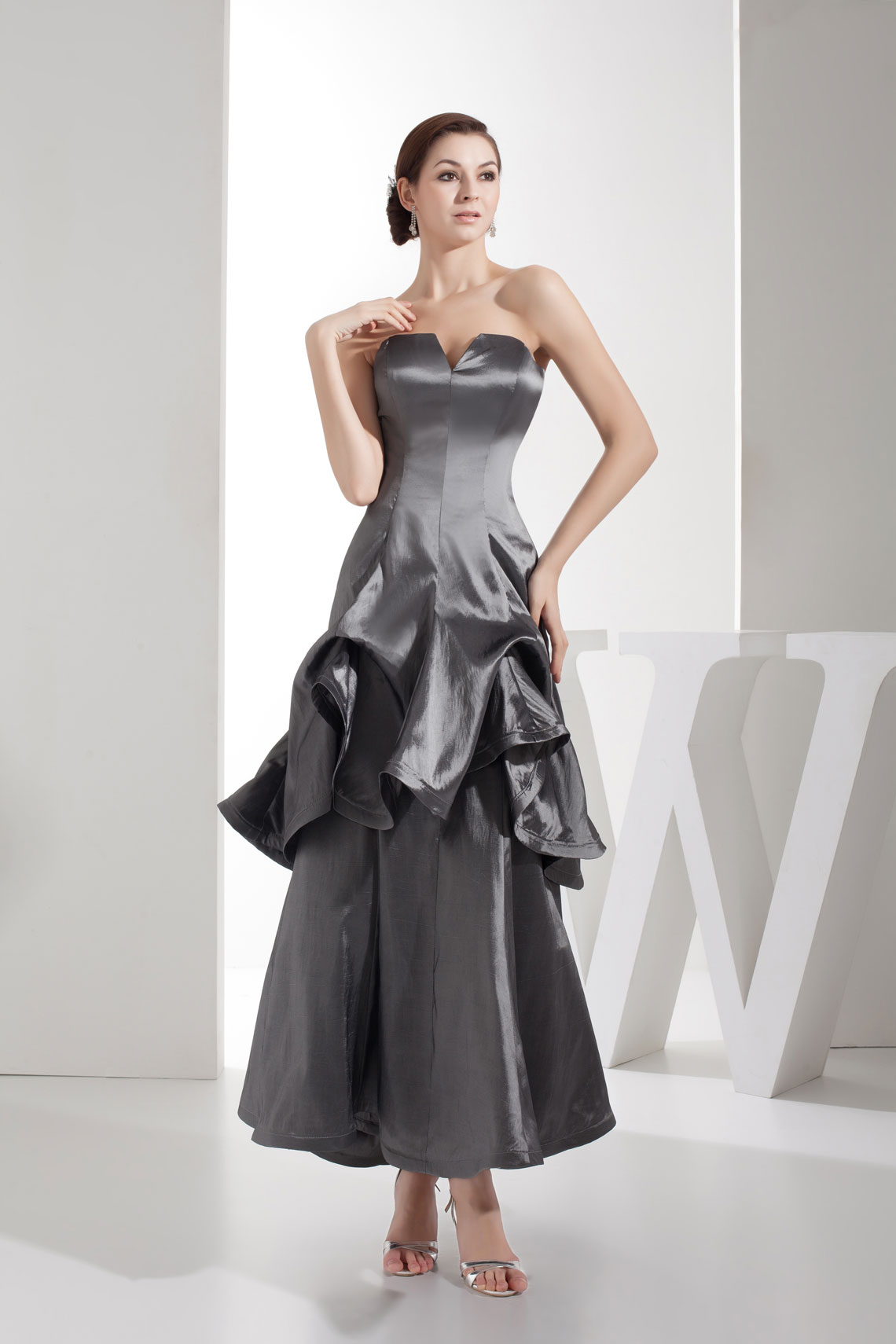 A-line Ruffles Sleeveless Ankle Length Zipper Natural Waist Prom Dress#WQW8970