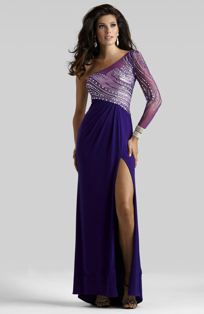A-line Asymmetric Waist 3/4 Length Sleeve Chiffon One Shoulder Prom Dress#RJ0686
