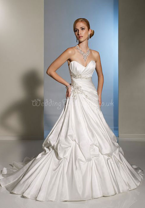 A-line Applique Ruching Empire Waist Sweetheart Satin Wedding Dress#WSE6971