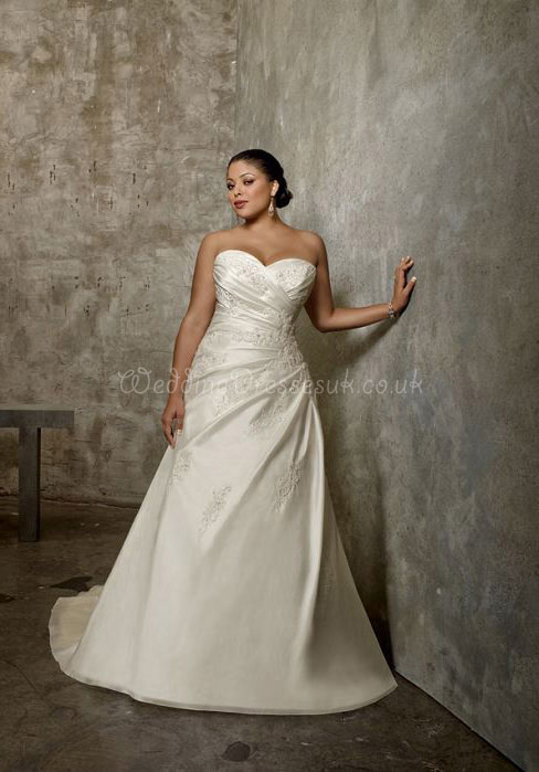 A-line Taffeta Sweetheart Embroidery Plus Size Wedding Dress#WJT1784