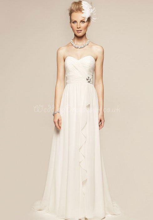 Chiffon Long Crystals Sleeveless Sweetheart Natural Waist Wedding Dress#WSD6180