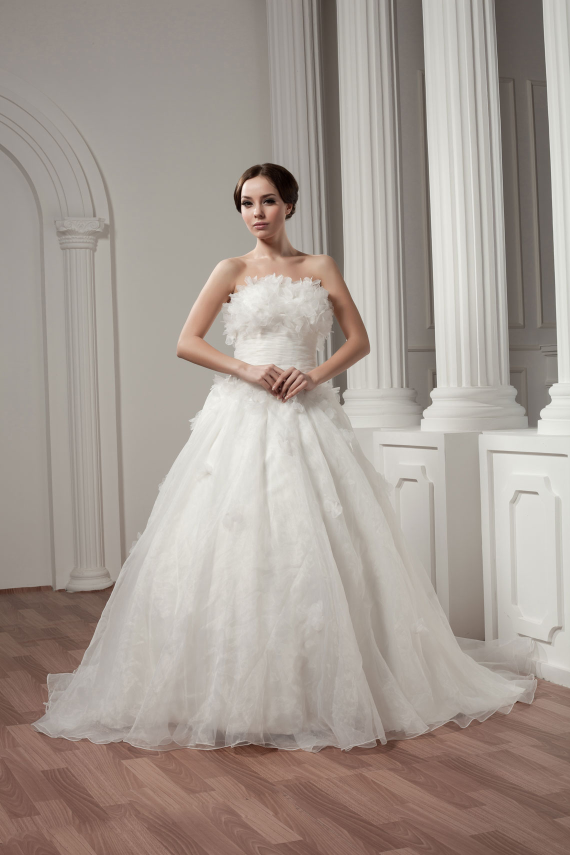Ball Gown Chapel Train Sleeveless Ruffles Ruched Low Back Wedding Dress#WED8445 Ball Gown Chapel Train Sleeveless Ruffles Ruched Low Back Wedding Dress#WED8445
