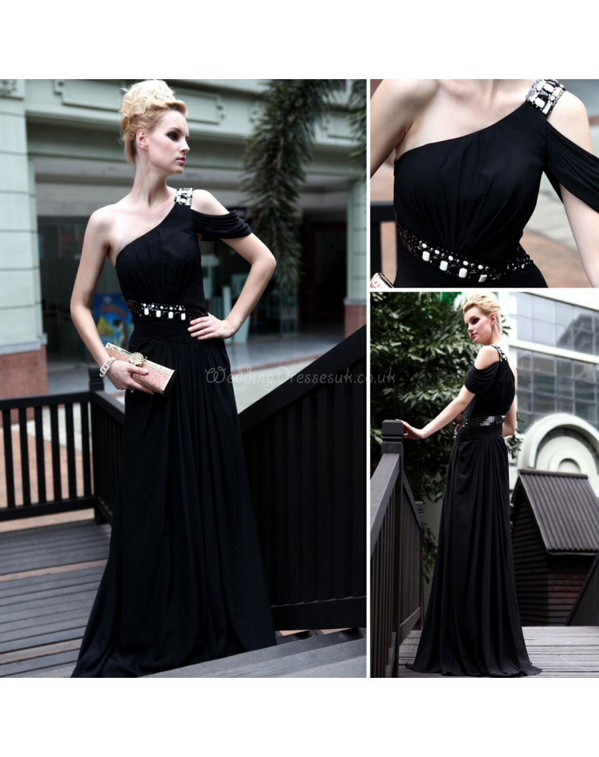 Off Pleats Chiffon Long Beaded One Evening Dress#WSB6929