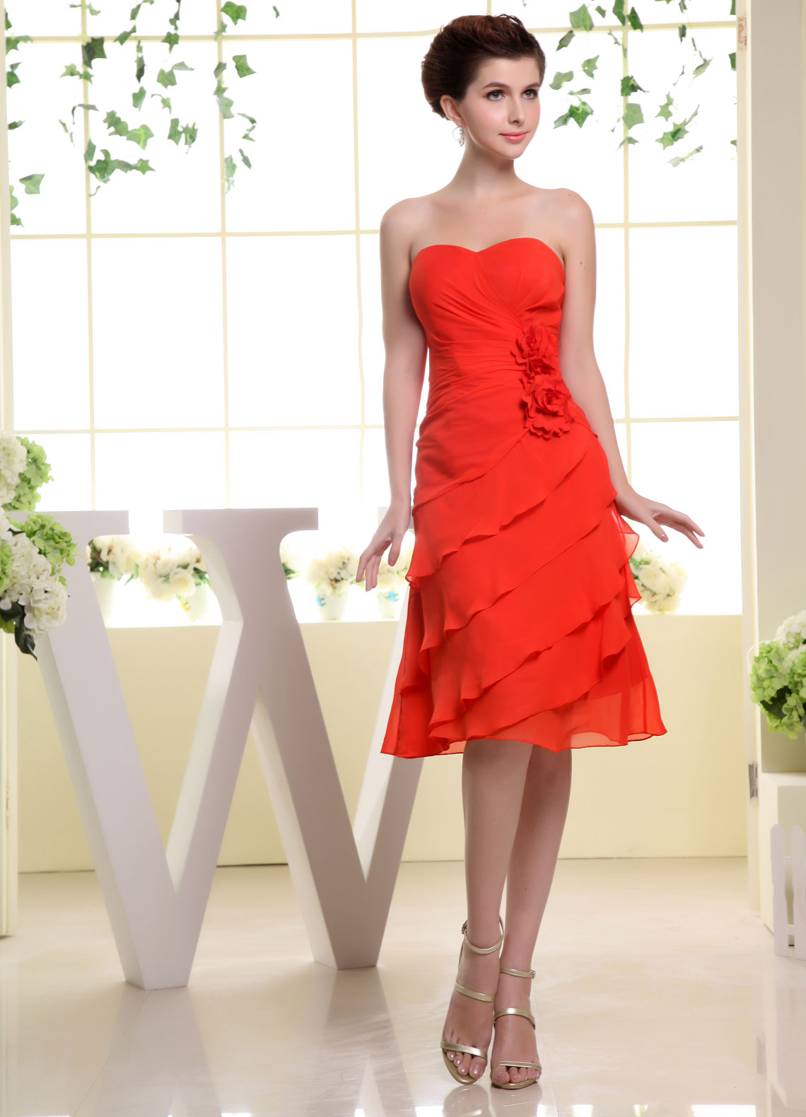 Natural Waist Zipper Chiffon Tier Sleeveless Bridesmaid Dress#WSQ0349