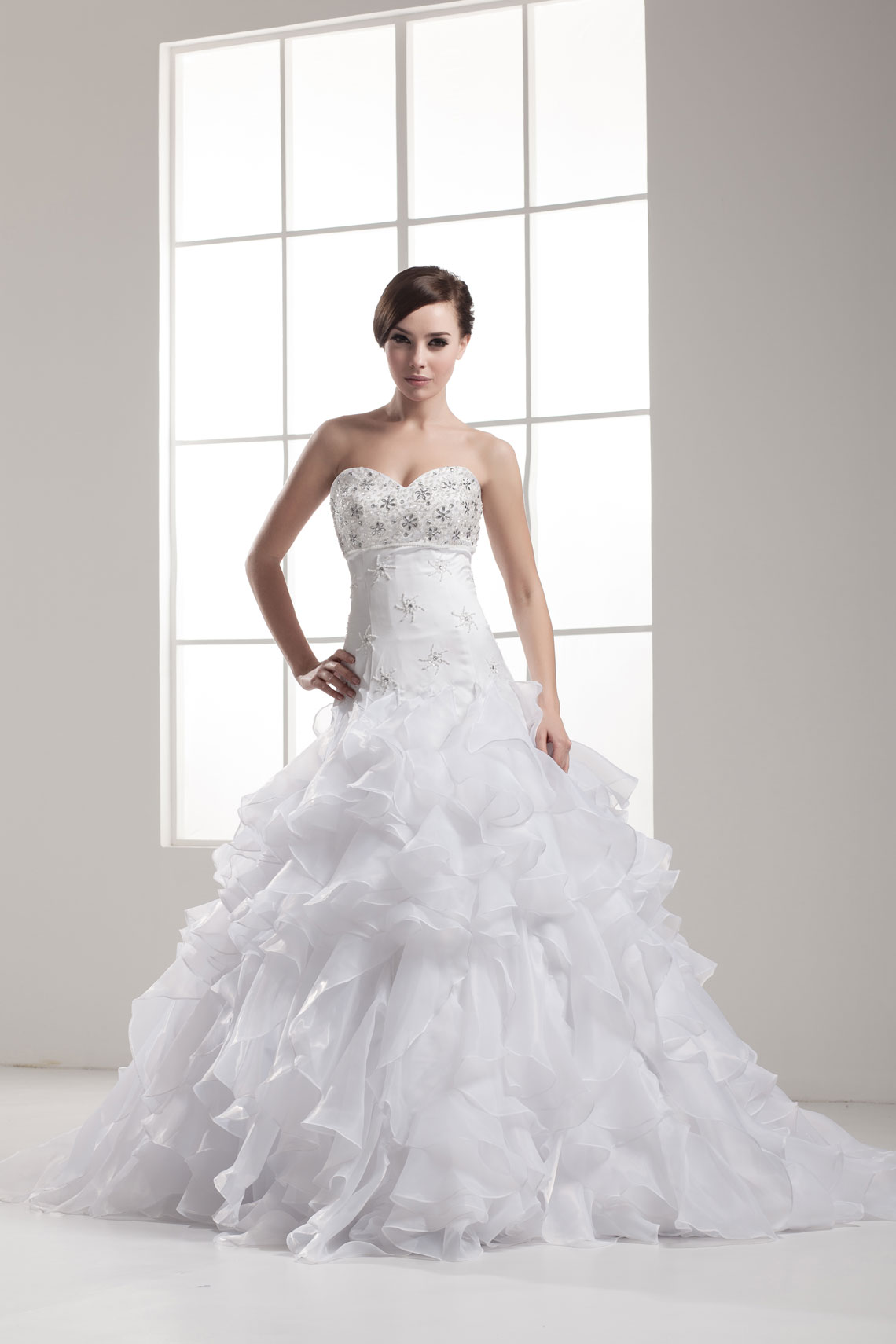 Satin Natural Waist Sleeveless Chapel Train Sweetheart Ball Gown Wedding Dress#WBD7061